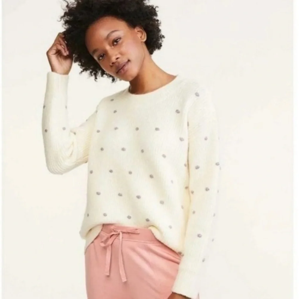 Lou & Grey Shimmer Metallic Polka Dot Wool Blend Tunic Sweater in Cream NWT XS